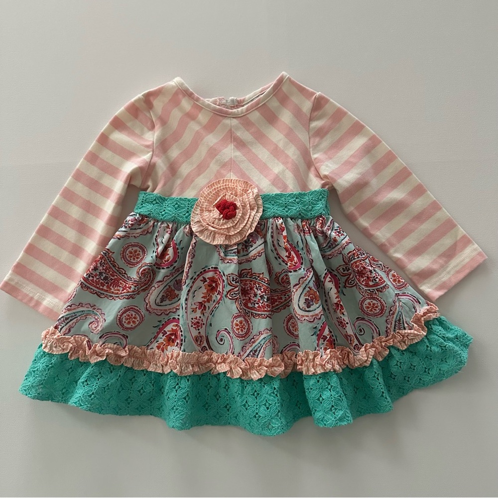 Rare Editions Toddler Girl 2T Floral Ruffle Lace Turquoise Top